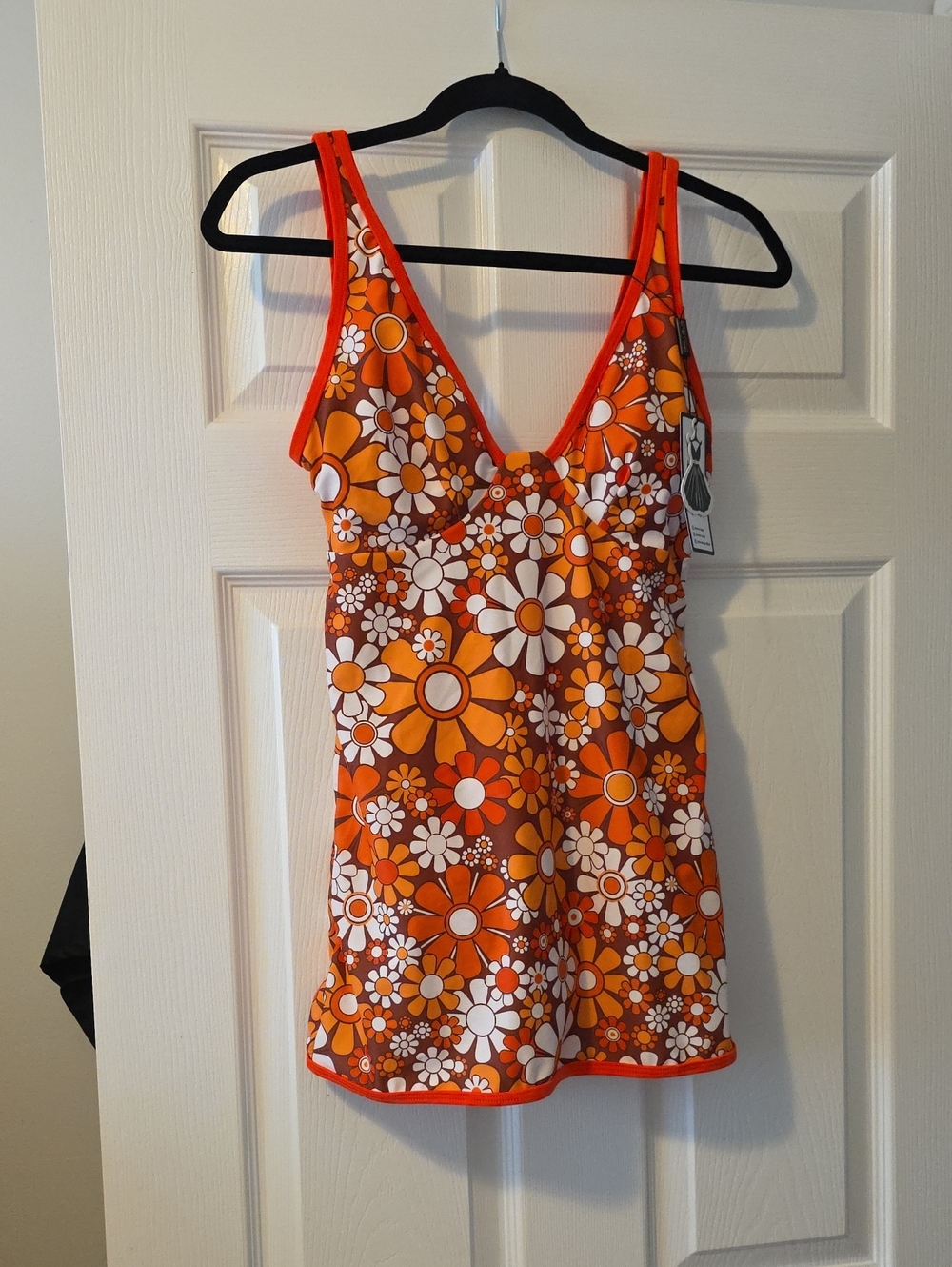 Retro Floral Orange One-Piece Swimdress
